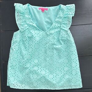 Lilly Pulitzer Mint Eyelet Flutter Sleeve Tank